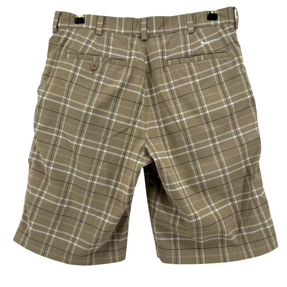 Nike Golf Dri-FIT Mens Plaid‎ Shorts Tan Khaki Size 32 Performance Stretch